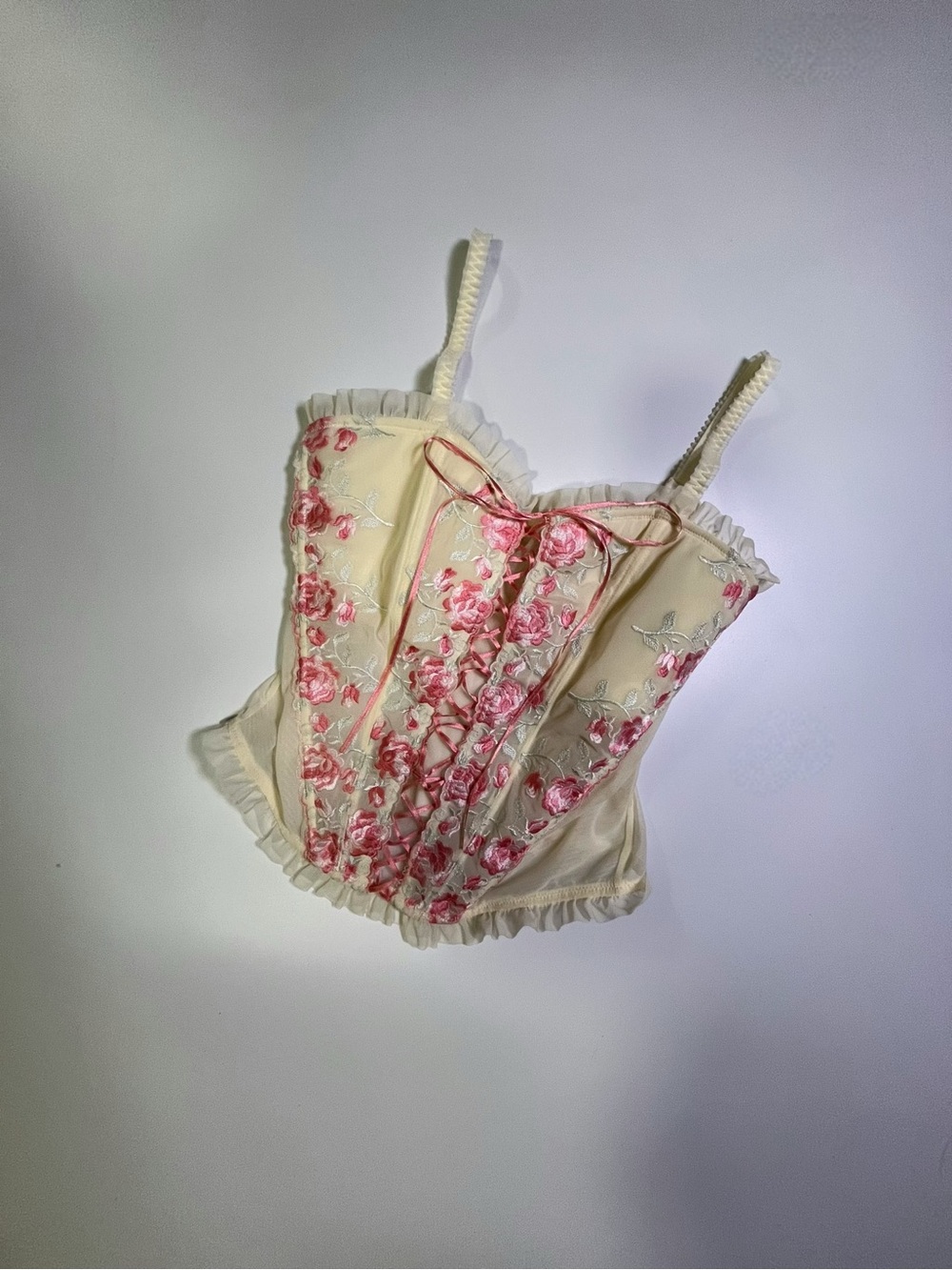 y2k floral embroidered bustier top
